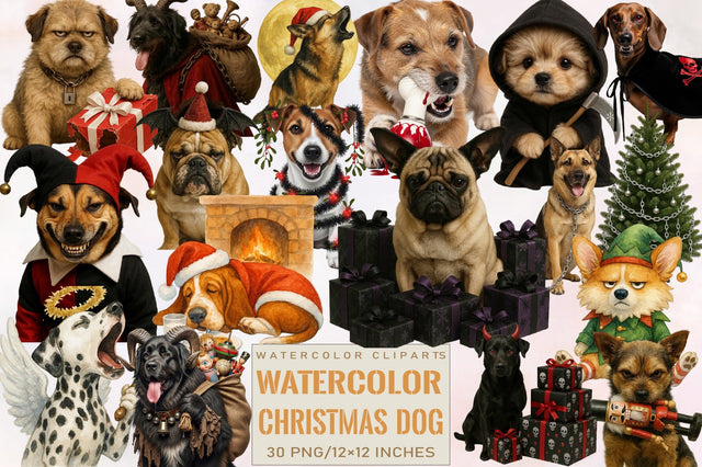 Christmas Funny Dog Clipart Bundle Sublimation SVGArt 