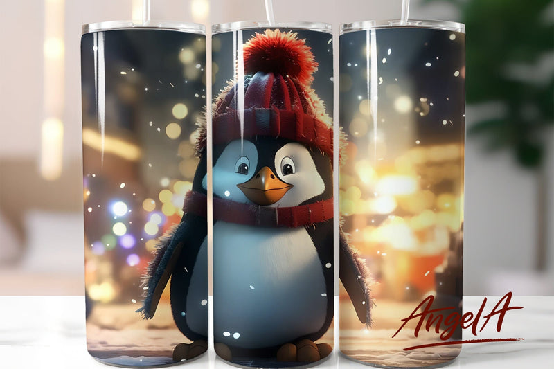 Christmas funny penguin PNG / baby animal tumbler wrap Sublimation Angelina Semenova 