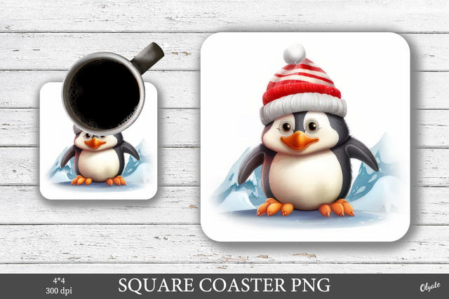 Christmas Funny Pinguin Coaster PNG. Square Coaster Sublimation Sublimation Olga Terlyanskaya 