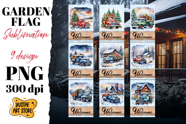 Christmas garden flag bundle . 9 Winter truck sublimation Sublimation Yustaf Art Store 