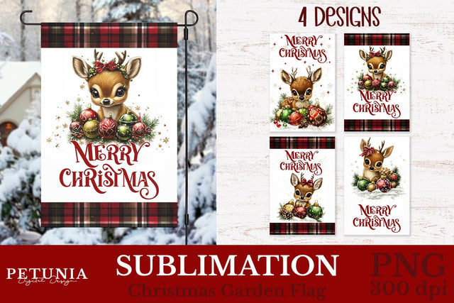Christmas Garden Flag | Merry Christmas Garden Flag Sublimation Petunia Digital Design 