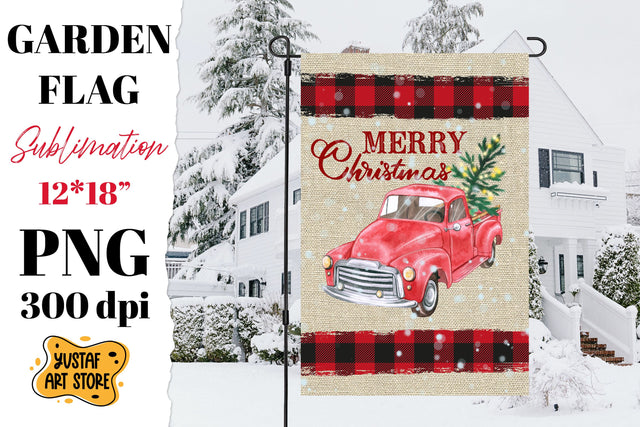 Christmas garden flag sublimation. Christmas truck design Sublimation Yustaf Art Store 