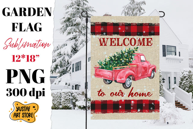 Christmas garden flag sublimation. Christmas truck design Sublimation Yustaf Art Store 