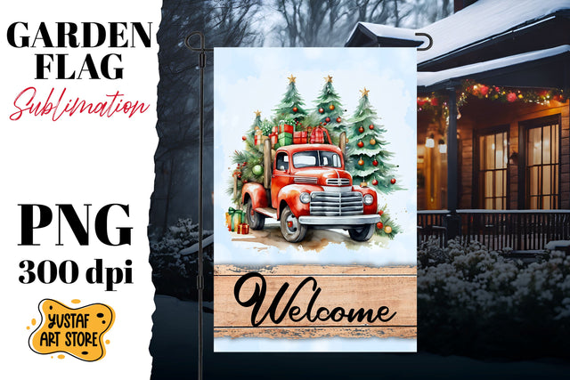 Christmas garden flag sublimation . Winter truck sublimation Sublimation Yustaf Art Store 