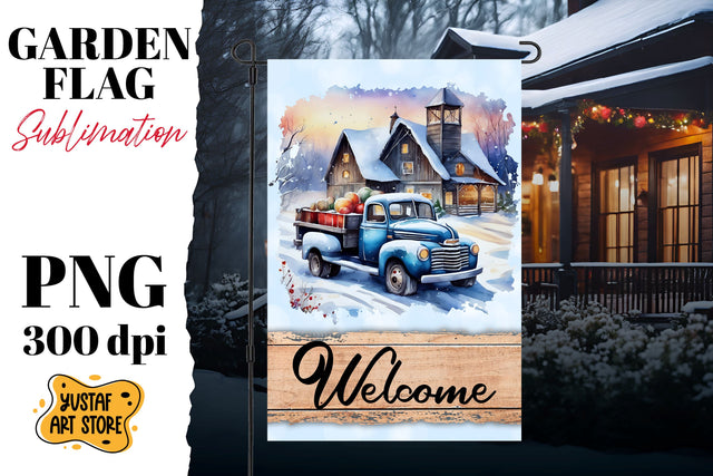 Christmas garden flag sublimation . Winter truck sublimation Sublimation Yustaf Art Store 
