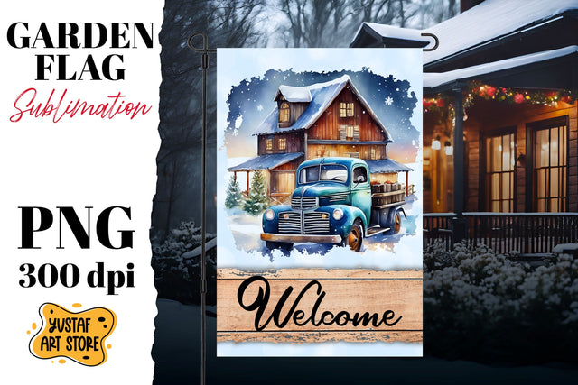 Christmas garden flag sublimation . Winter truck sublimation Sublimation Yustaf Art Store 