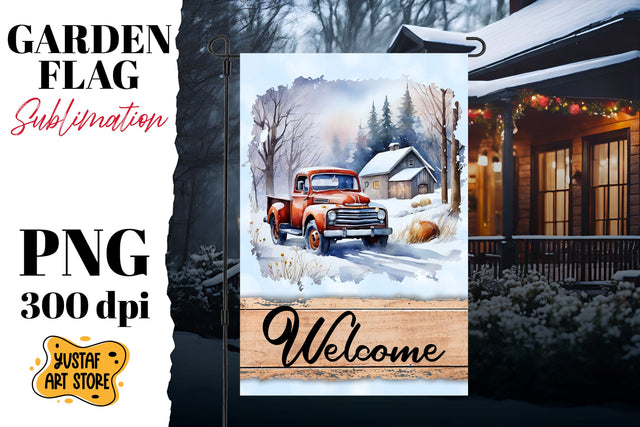 Christmas garden flag sublimation . Winter truck sublimation Sublimation Yustaf Art Store 