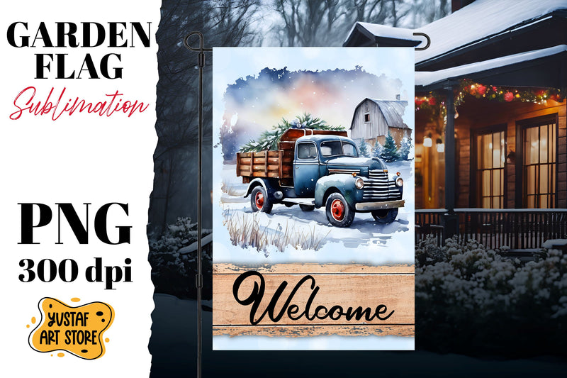 Christmas garden flag sublimation . Winter truck sublimation Sublimation Yustaf Art Store 