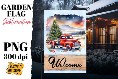Christmas garden flag sublimation . Winter truck sublimation Sublimation Yustaf Art Store 