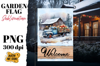 Christmas garden flag sublimation . Winter truck sublimation Sublimation Yustaf Art Store 