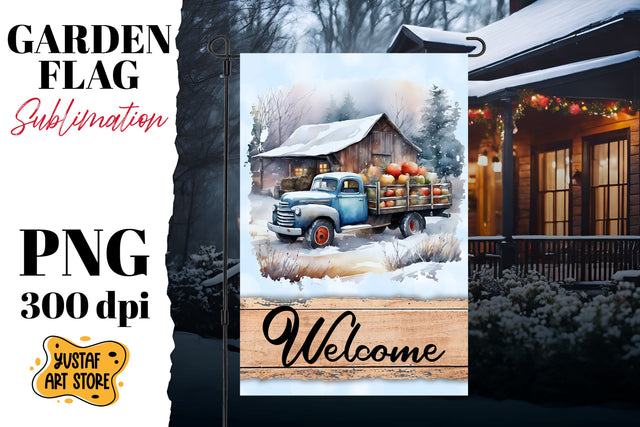 Christmas garden flag sublimation . Winter truck sublimation Sublimation Yustaf Art Store 