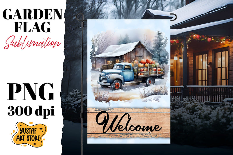Christmas garden flag sublimation . Winter truck sublimation Sublimation Yustaf Art Store 