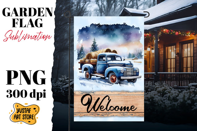 Christmas garden flag sublimation . Winter truck sublimation Sublimation Yustaf Art Store 