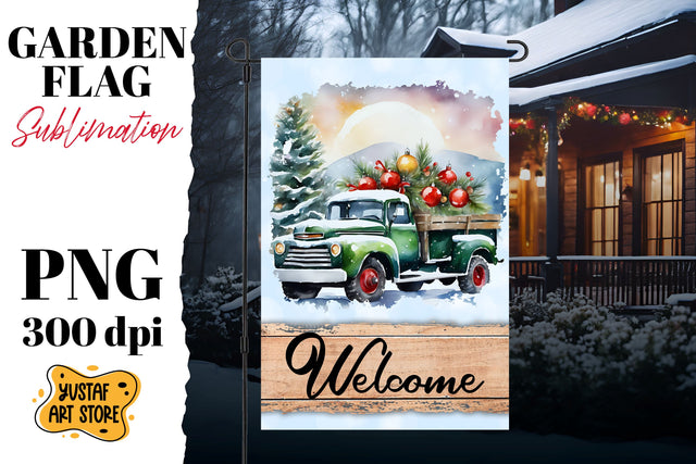 Christmas garden flag sublimation . Winter truck sublimation Sublimation Yustaf Art Store 