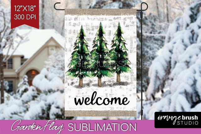 Christmas Garden Flag Sublimation - Winter Welcome Sign PNG Sublimation OrangeBrushStudio 