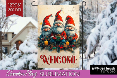 Christmas Garden Flag Sublimation - Winter Welcome Sign PNG Sublimation OrangeBrushStudio 