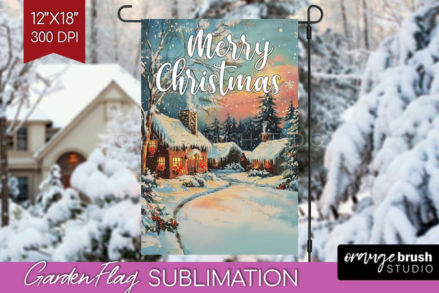 Christmas Garden Flag Sublimation - Winter Welcome Sign PNG Sublimation OrangeBrushStudio 
