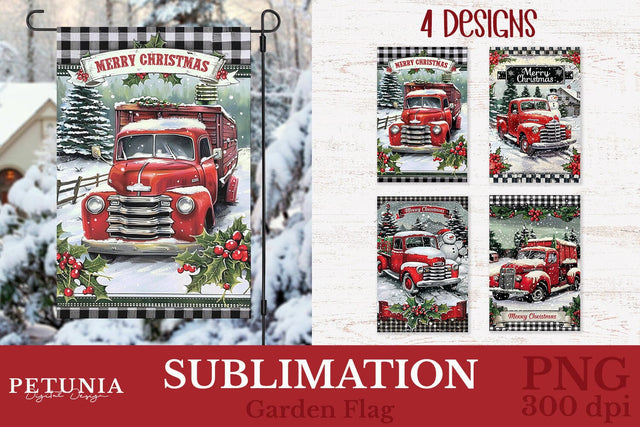 Christmas Garden Flag | Vintage Truck Welcome Garden Flag Sublimation Petunia Digital Design 