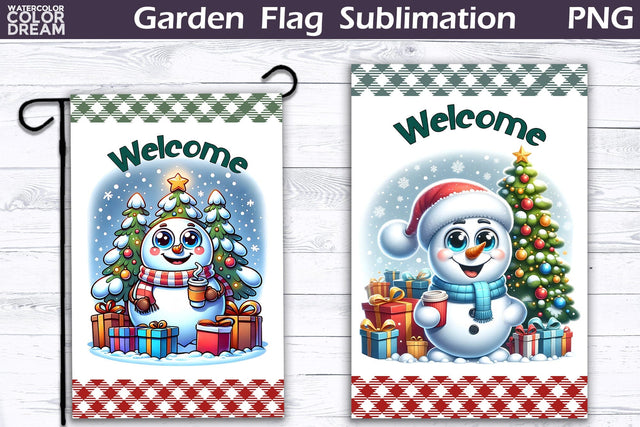 Christmas Garden Flag Welcome | Winter Snowman Garden Flag Sublimation WatercolorColorDream 