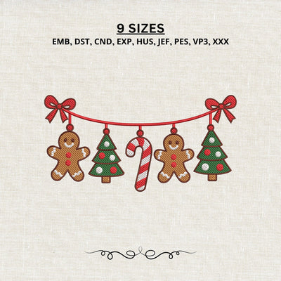 Christmas Garland Embroidery Design – Gingerbread Christmas Tree Candy Cane Machine Embroidery File, Holiday Bunting Design Embroidery/Applique DESIGNS PatternFeed8 
