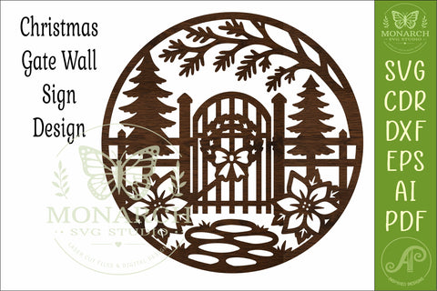 Christmas Gate SVG, Winter Garden Sign with Pine Trees SVG APInspireddesigns 