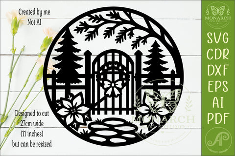Christmas Gate SVG, Winter Garden Sign with Pine Trees SVG APInspireddesigns 