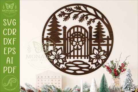 Christmas Gate SVG, Winter Garden Sign with Pine Trees SVG APInspireddesigns 