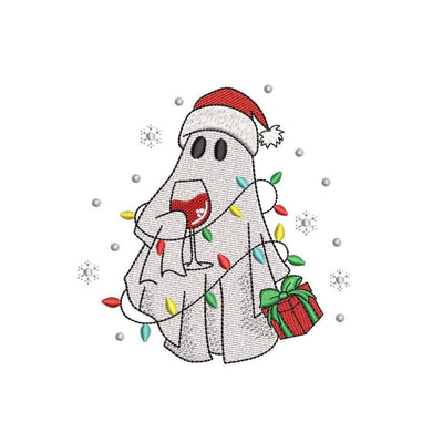 Christmas Ghost Embroidery Design, Ghost with Glass of Wine Embroidery Design, 3 sizes Embroidery/Applique DESIGNS Nino Nadaraia 