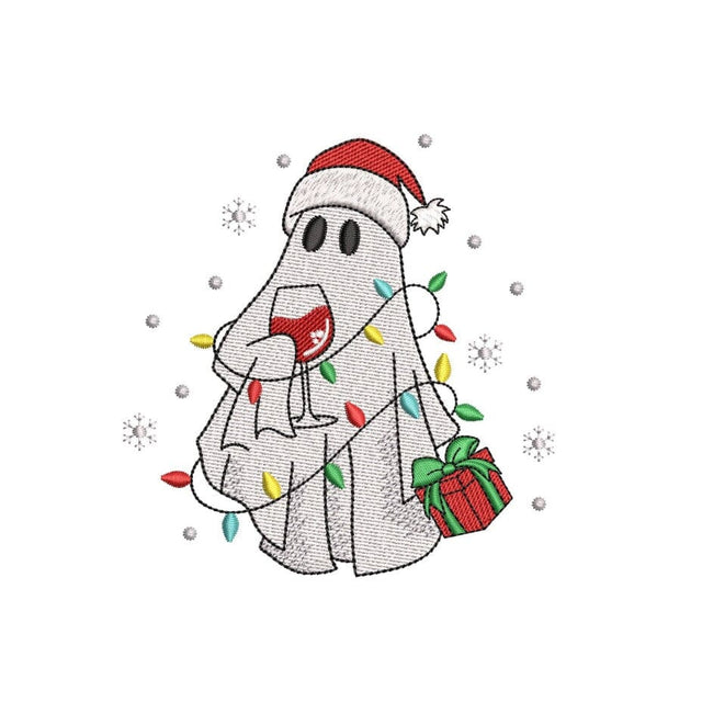 Christmas Ghost Embroidery Design, Ghost with Glass of Wine Embroidery Design, 3 sizes Embroidery/Applique DESIGNS Nino Nadaraia 