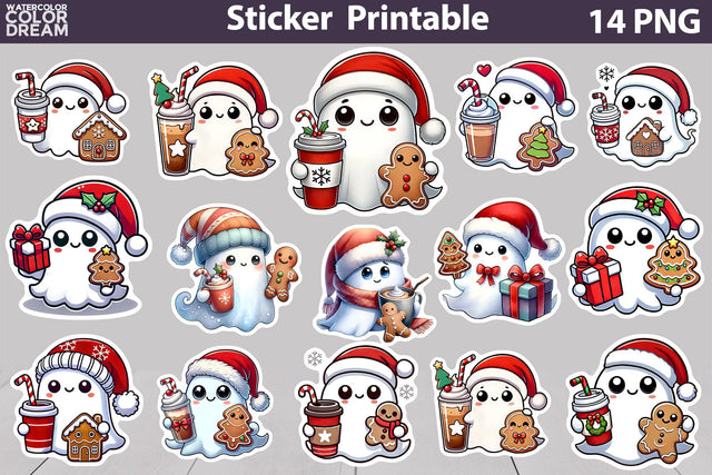 Christmas Ghost Sticker Bundle | Christmas Sticker Printable Sublimation WatercolorColorDream 
