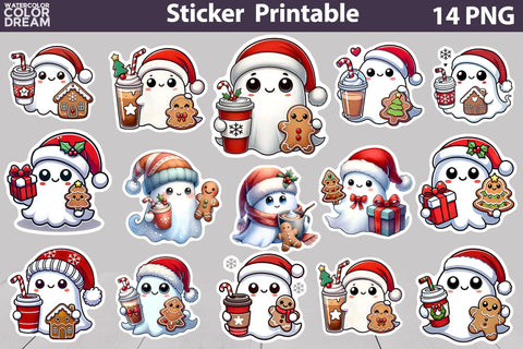 Christmas Ghost Sticker Bundle | Christmas Sticker Printable Sublimation WatercolorColorDream 