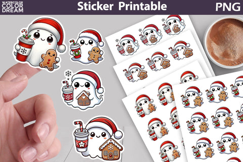 Christmas Ghost Sticker Bundle | Christmas Sticker Printable Sublimation WatercolorColorDream 
