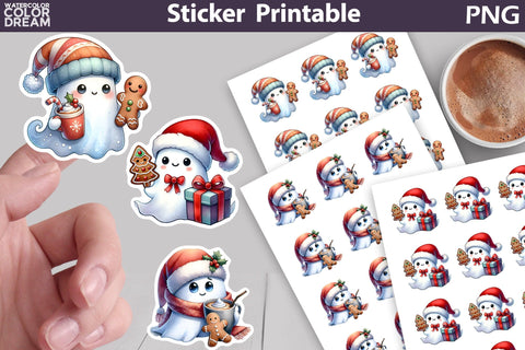 Christmas Ghost Sticker Bundle | Christmas Sticker Printable Sublimation WatercolorColorDream 
