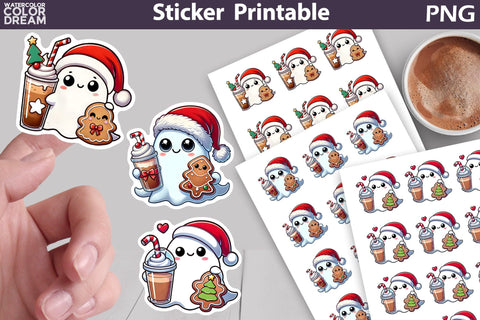 Christmas Ghost Sticker Bundle | Christmas Sticker Printable Sublimation WatercolorColorDream 