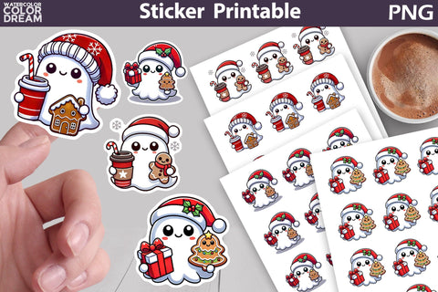 Christmas Ghost Sticker Bundle | Christmas Sticker Printable Sublimation WatercolorColorDream 
