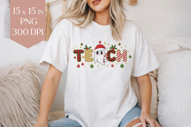 Christmas Ghost Teacher PNG, Teach Sublimation Design Sublimation BijouBay 