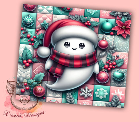 Christmas Ghost Tumbler, Spooky Tumbler, 20oz Tumbler Wrap, Halloween Christmas, Holiday Decor, Ghost Lover Gift, Unique Holiday Tumbler Sublimation Lara' s Designs 