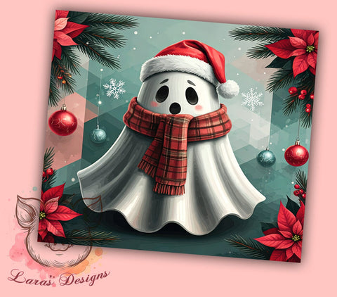 Christmas Ghost Tumbler, Spooky Tumbler, 20oz Tumbler Wrap, Halloween Christmas, Holiday Decor, Ghost Lover Gift, Unique Holiday Tumbler Sublimation Lara' s Designs 