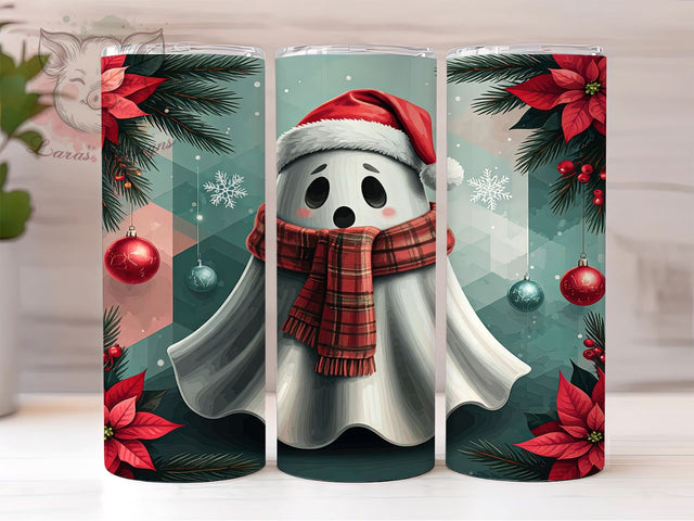 Christmas Ghost Tumbler, Spooky Tumbler, 20oz Tumbler Wrap, Halloween Christmas, Holiday Decor, Ghost Lover Gift, Unique Holiday Tumbler Sublimation Lara' s Designs 