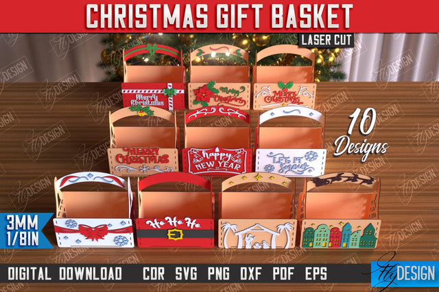 Christmas Gift Basket Laser Cut Bundle | Gift Basket with Handle | Holidays Gift Idea | CNC Files SVG Fly Design 