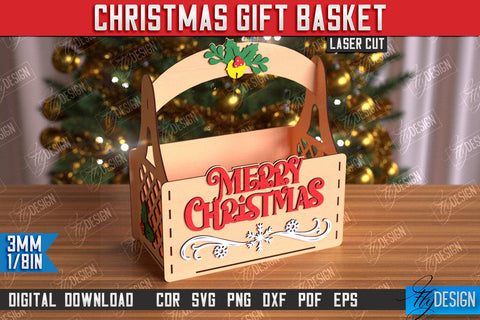Christmas Gift Basket Laser Cut Bundle | Gift Basket with Handle | Holidays Gift Idea | CNC Files SVG Fly Design 