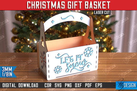 Christmas Gift Basket Laser Cut Bundle | Gift Basket with Handle | Holidays Gift Idea | CNC Files SVG Fly Design 