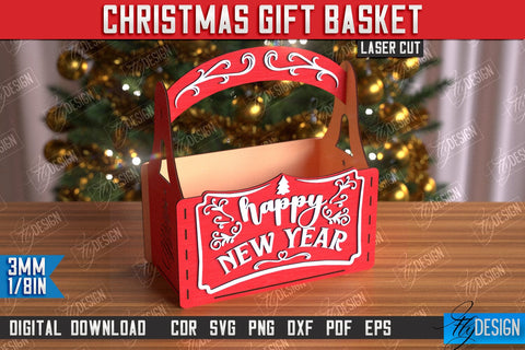 Christmas Gift Basket Laser Cut Bundle | Gift Basket with Handle | Holidays Gift Idea | CNC Files SVG Fly Design 