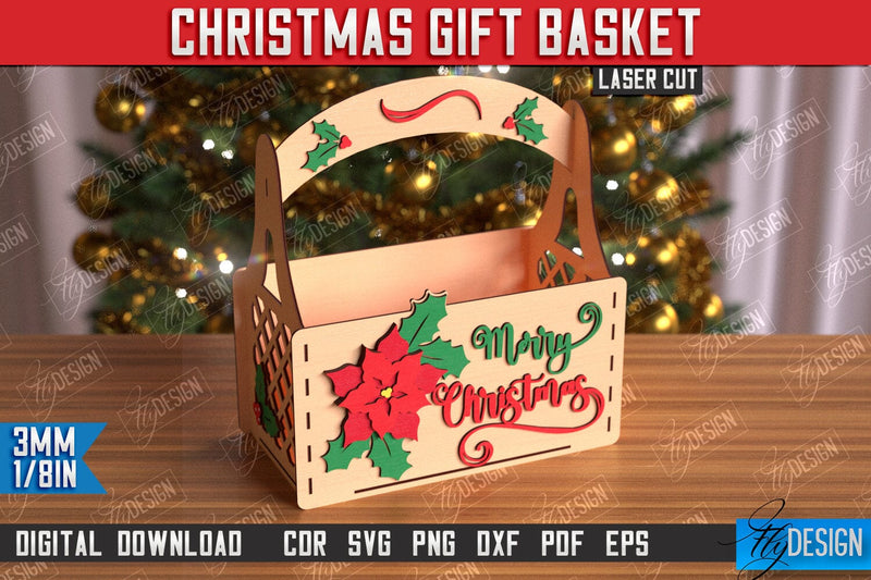 Christmas Gift Basket Laser Cut | Gift Basket with Handle | Holidays Gift Idea | CNC File SVG Fly Design 