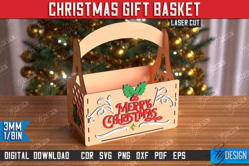 Christmas Gift Basket Laser Cut | Gift Basket with Handle | Holidays Gift Idea | CNC File SVG Fly Design 