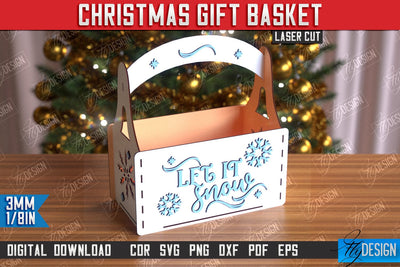 Christmas Gift Basket Laser Cut | Gift Basket with Handle | Holidays Gift Idea | CNC File SVG Fly Design 