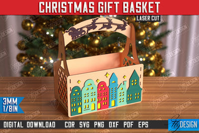 Christmas Gift Basket Laser Cut | Gift Basket with Handle | Holidays Gift Idea | CNC File SVG Fly Design 