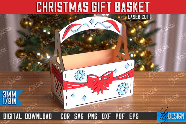 Christmas Gift Basket Laser Cut | Gift Basket with Handle | Holidays Gift Idea | CNC File SVG Fly Design 