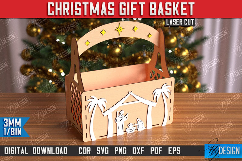 Christmas Gift Basket Laser Cut | Gift Basket with Handle | Holidays Gift Idea | CNC File SVG Fly Design 