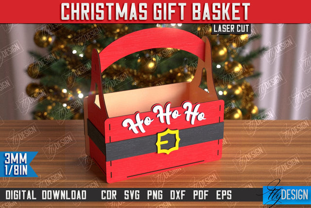 Christmas Gift Basket Laser Cut | Gift Basket with Handle | Holidays Gift Idea | CNC File SVG Fly Design 
